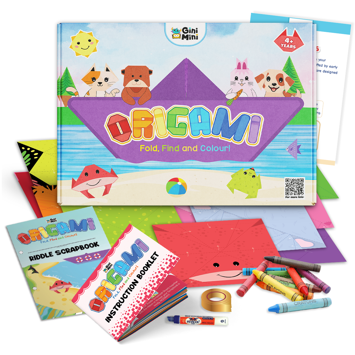 GiniMini Origami Craft Kit for Kids – DIY Paper Folding & Coloring Fun (Ages 4+)