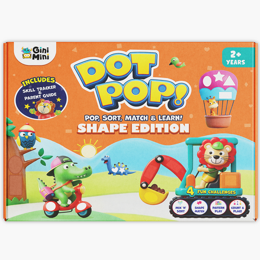 GiniMini – DOT POP! Shapes Activity Kit for Kids Aged 2 to 5 Years | Fun Shape Sorting, Matching & Pattern Games | Mess-Free, Reusable, Screen-Free Play | Early Learning & Motor Skills Development