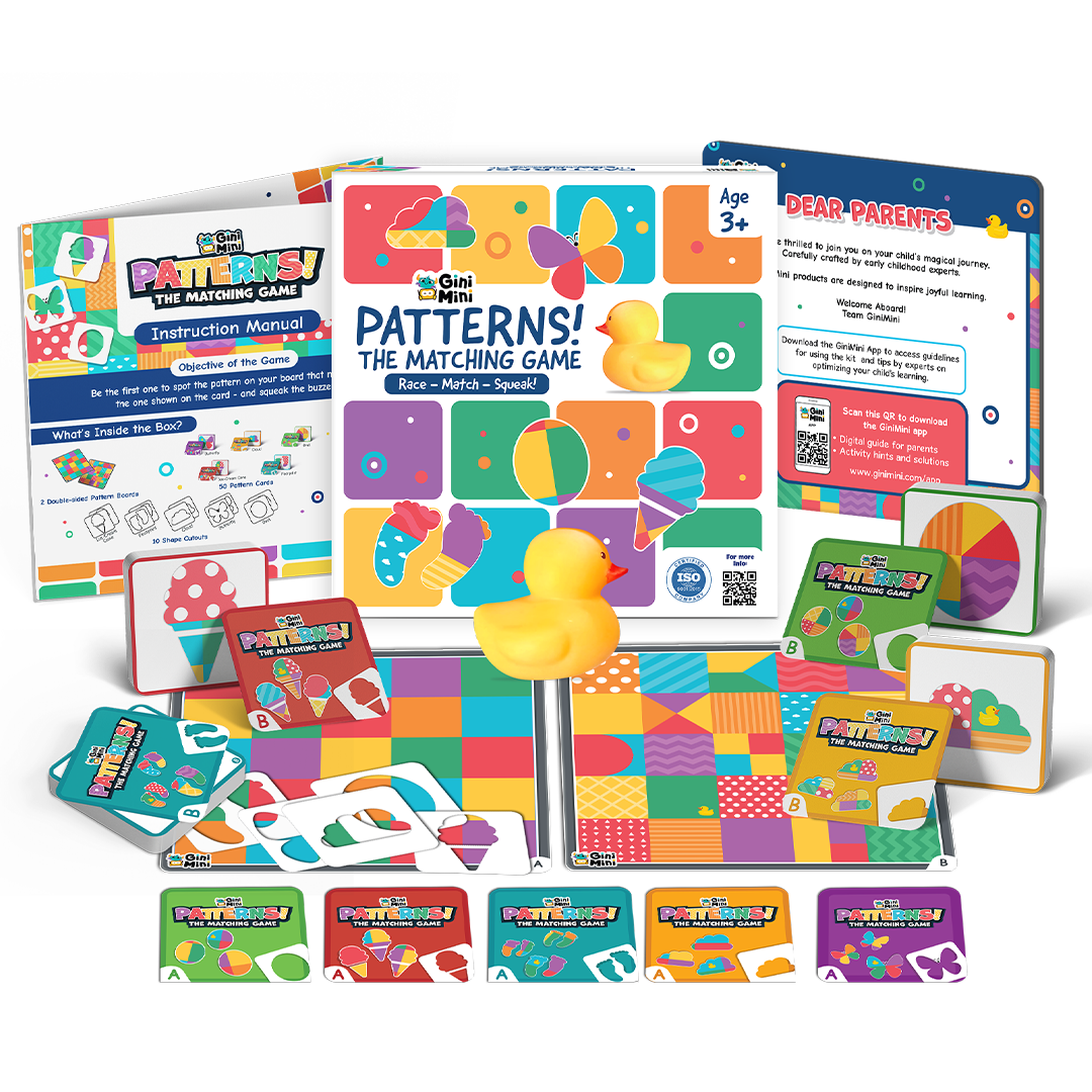 GiniMini Pattern! The Matching Activity Set for Kids 3 4 5 | Fast-Paced Shape Spotting Game with Buzzer | Fun Preschool Educational Toy for Focus, Attention & Visual Recognition