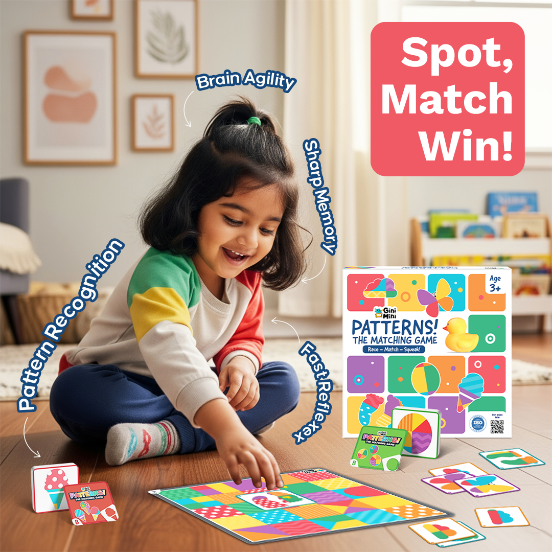 GiniMini Pattern! The Matching Activity Set for Kids 3 4 5 | Fast-Paced Shape Spotting Game with Buzzer | Fun Preschool Educational Toy for Focus, Attention & Visual Recognition
