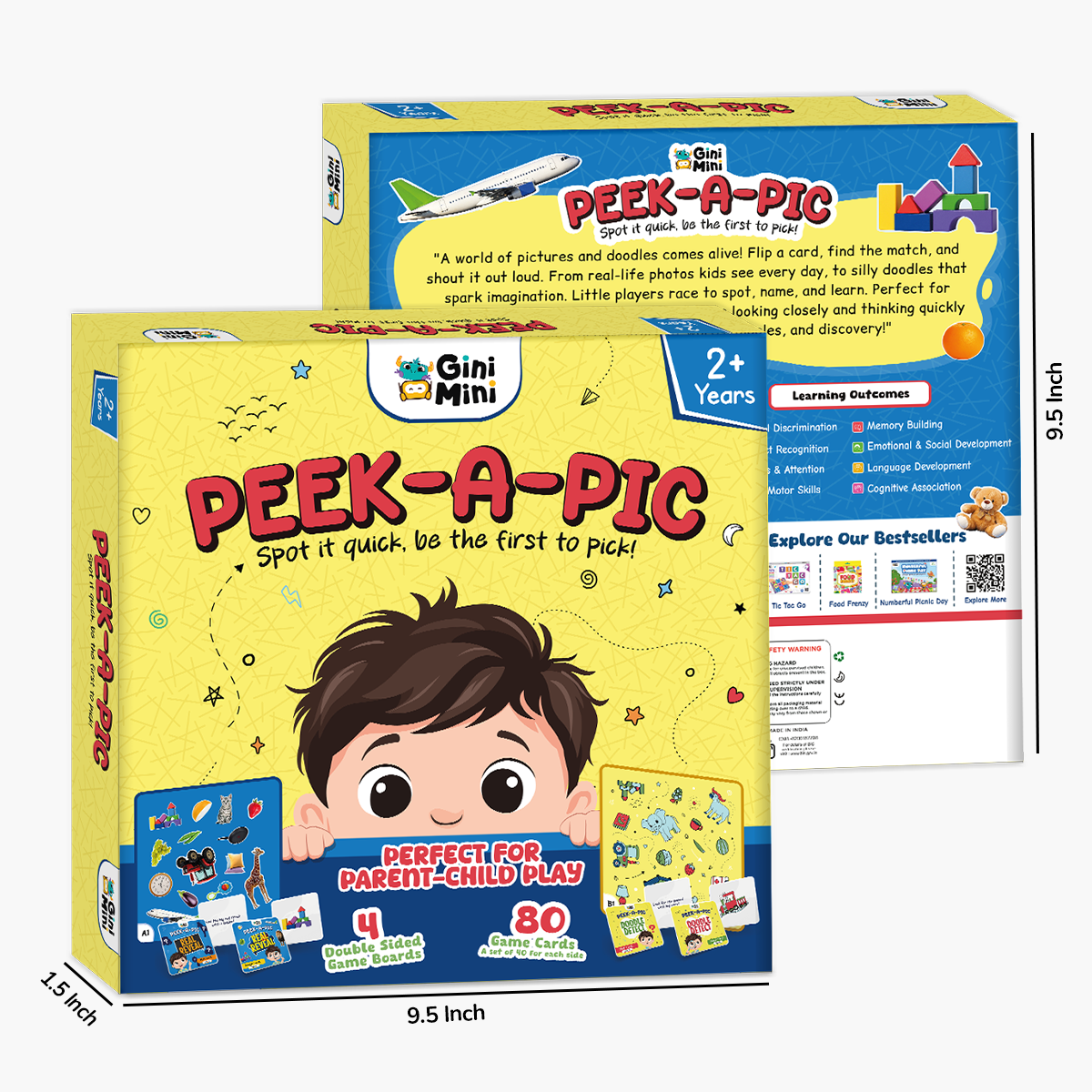 GiniMini Peek-A-Pic 80 Cards Matching Game for Kids 2+ | Educational Toy for Memory, Focus & Vocabulary Building