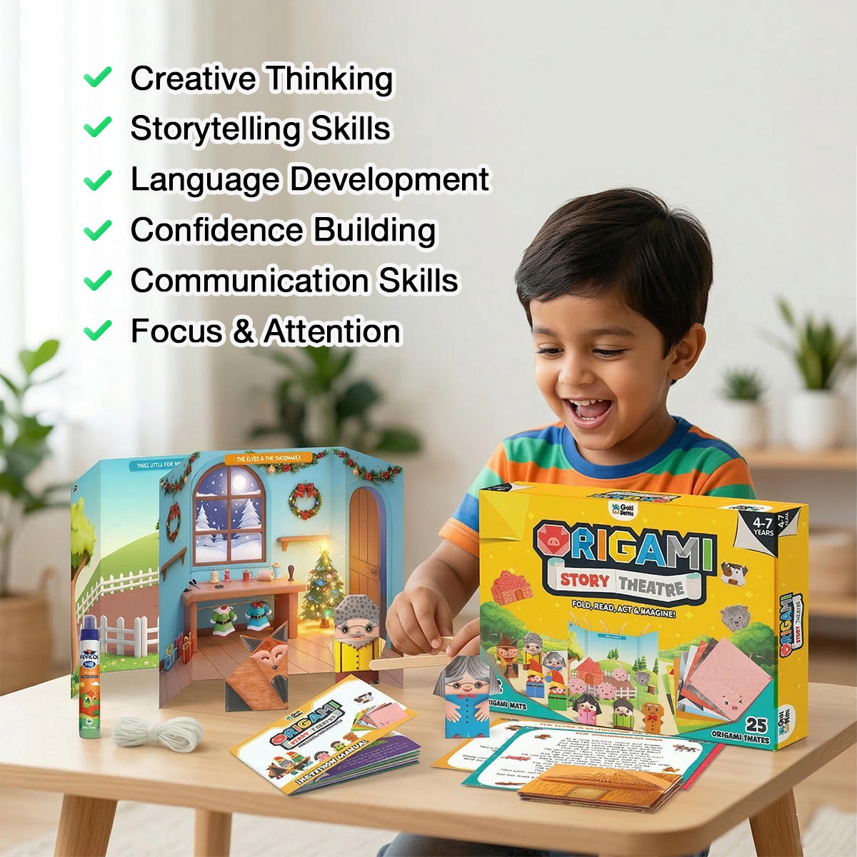 GiniMini Origami Story Theatre – DIY Origami Puppet Storytelling Kit for Kids | Screen-Free Creative Learning Toy | Age 4+ Years