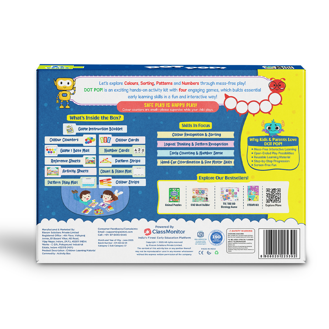 GiniMini DOT POP | Colour & Counting Activity Kit for Kids Aged 2–5 | Reusable & Screen-Free Play