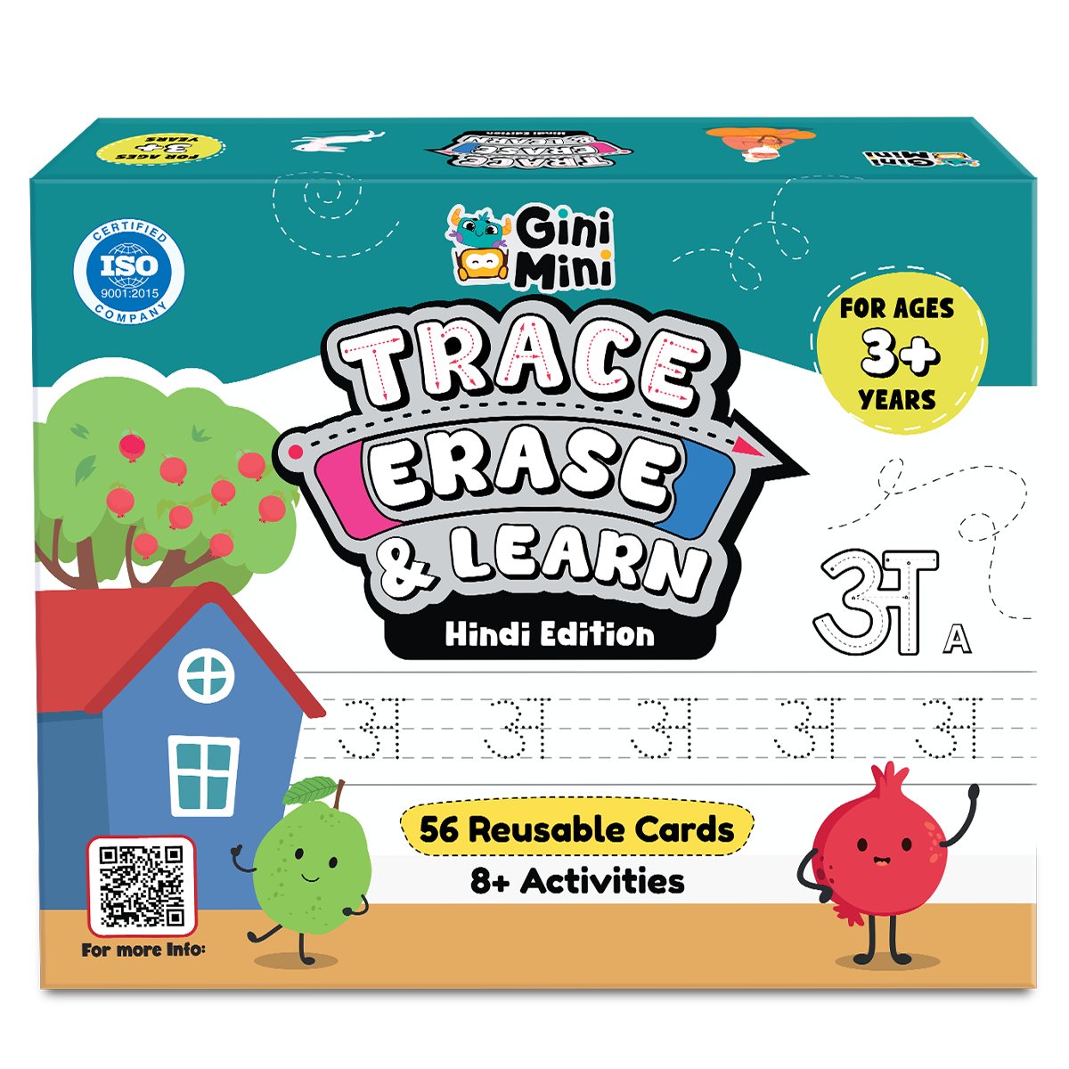 GiniMini Trace, Erase & Learn – Hindi Edition | 56 Rewritable for Ages 3+ | Learn Swars & Vyanjans | Pre-Writing Hindi Activity Kit with Marker, Play-Doh & Rhymes