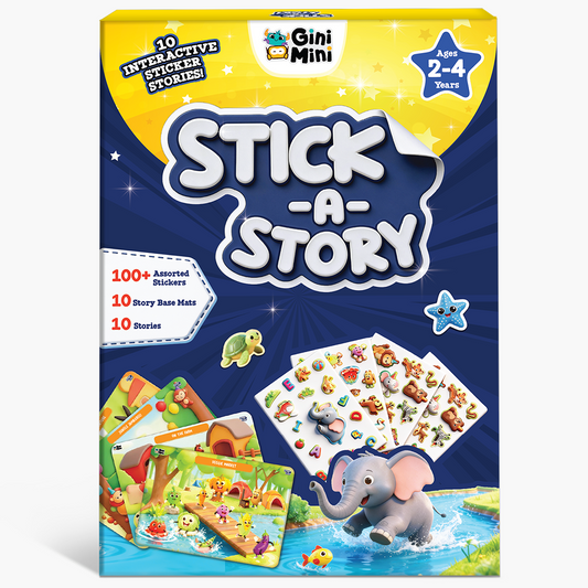 GiniMini Stick A Story- Sticker Storytelling Kit for Kids Age 2 3 4 | 100+ Easy-Peel Stickers, 10 Story Mats & Story Booklet | Creative Learning Activity kit