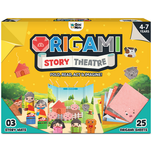 GiniMini Origami Story Theatre – DIY Origami Puppet Storytelling Kit for Kids | Screen-Free Creative Learning Toy | Age 4+ Years