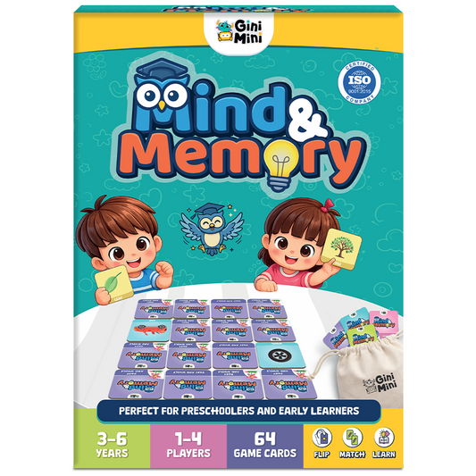 GiniMini Mind & Memory Card Game – Concept-Based Matching Game for Kids | 64 Cards (32 Pairs) | Improves Memory, Focus & Vocabulary | Age 3–6 Years