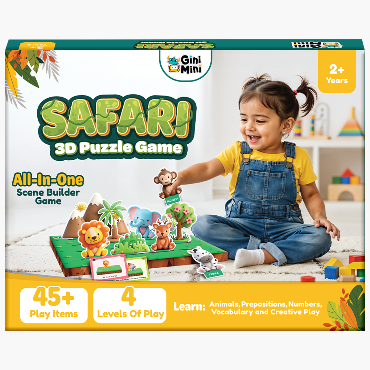 GiniMini Safari 3D Puzzle Game for Toddlers Montessori Educational Toy for Toddlers (Ages 2+)|