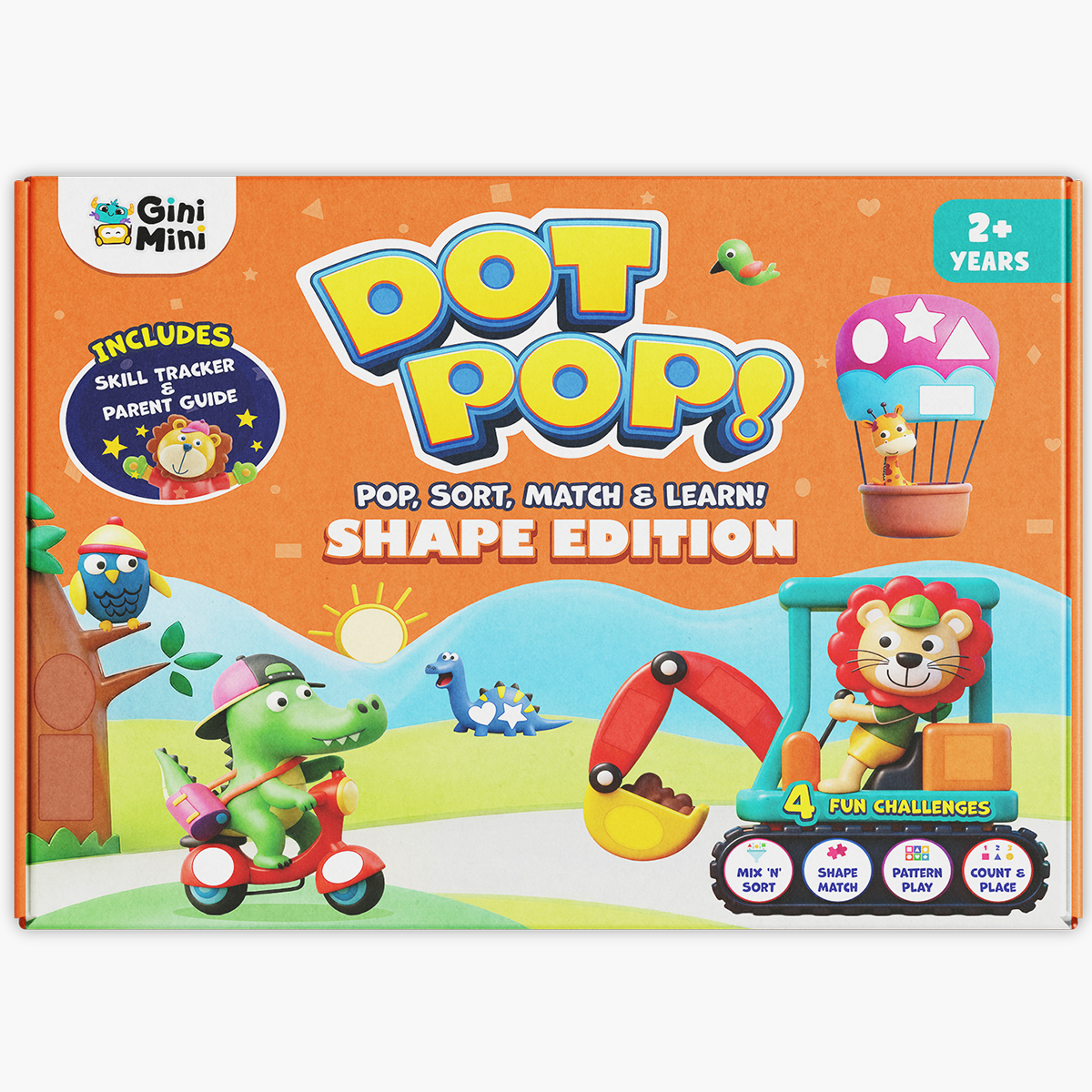 GiniMini – DOT POP! Shapes Activity Kit for Kids Aged 2 to 5 Years | Fun Shape Sorting, Matching & Pattern Games | Mess-Free, Reusable, Screen-Free Play | Early Learning & Motor Skills Development