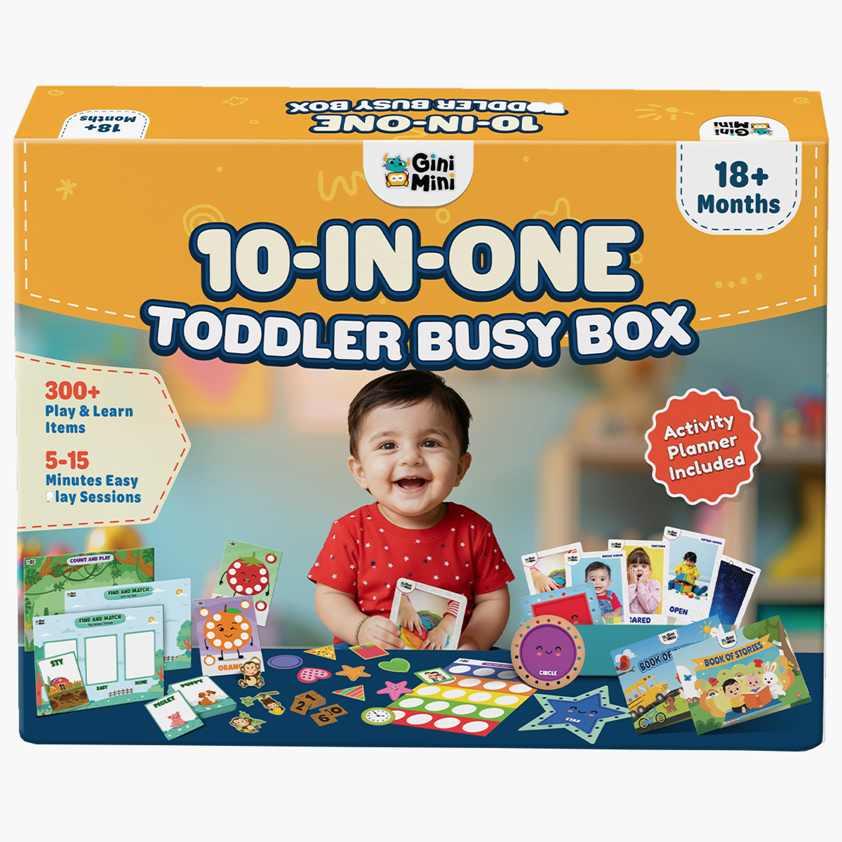 GiniMini 10-in-One Toddler Busy Box | Montessori Play & Learn Kit with 300+ Activities | Screen-Free Learning Box for Toddlers 18+ Months