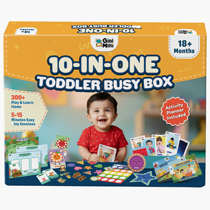 GiniMini 10-in-One Toddler Busy Box | Montessori Play & Learn Kit with 300+ Activities | Screen-Free Learning Box for Toddlers 18+ Months