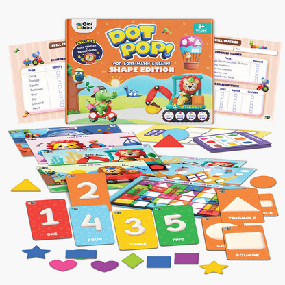 GiniMini – DOT POP! Shapes Activity Kit for Kids Aged 2 to 5 Years | Fun Shape Sorting, Matching & Pattern Games | Mess-Free, Reusable, Screen-Free Play | Early Learning & Motor Skills Development
