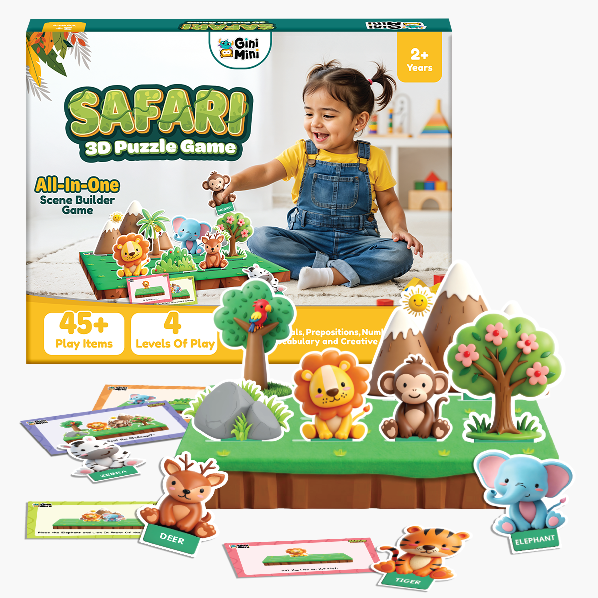 GiniMini Safari 3D Puzzle Game for Toddlers Montessori Educational Toy for Toddlers (Ages 2+)|