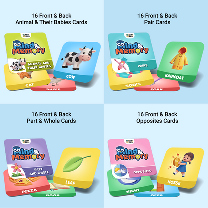 GiniMini Mind & Memory Card Game – Concept-Based Matching Game for Kids | 64 Cards (32 Pairs) | Improves Memory, Focus & Vocabulary | Age 3–6 Years