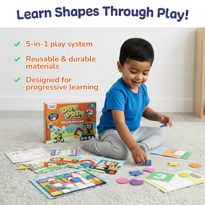 GiniMini – DOT POP! Shapes Activity Kit for Kids Aged 2 to 5 Years | Fun Shape Sorting, Matching & Pattern Games | Mess-Free, Reusable, Screen-Free Play | Early Learning & Motor Skills Development