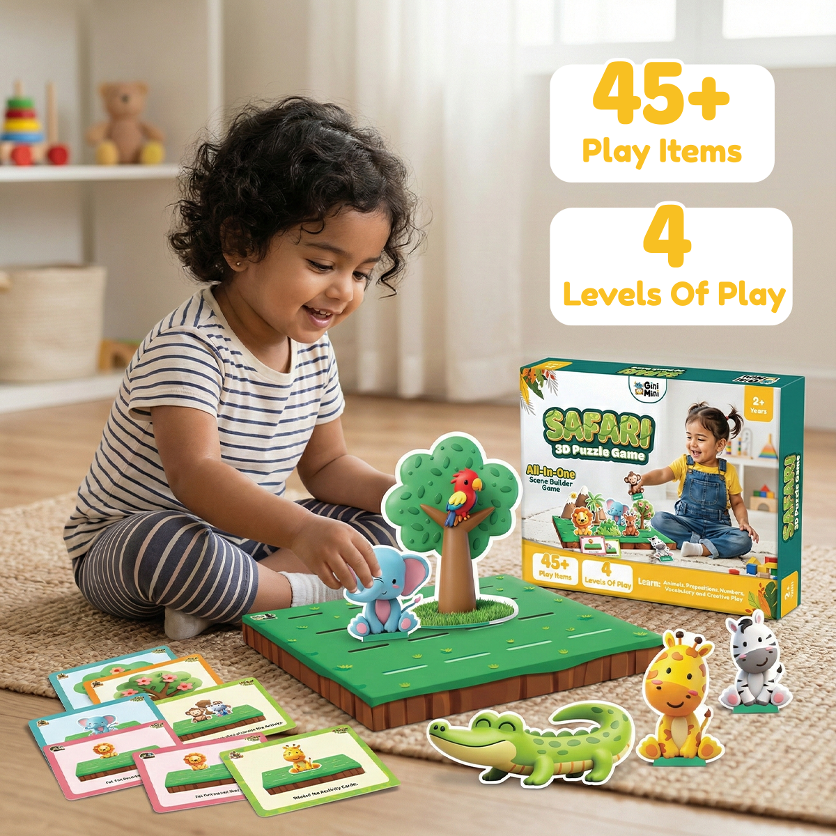 GiniMini Safari 3D Puzzle Game for Toddlers Montessori Educational Toy for Toddlers (Ages 2+)|