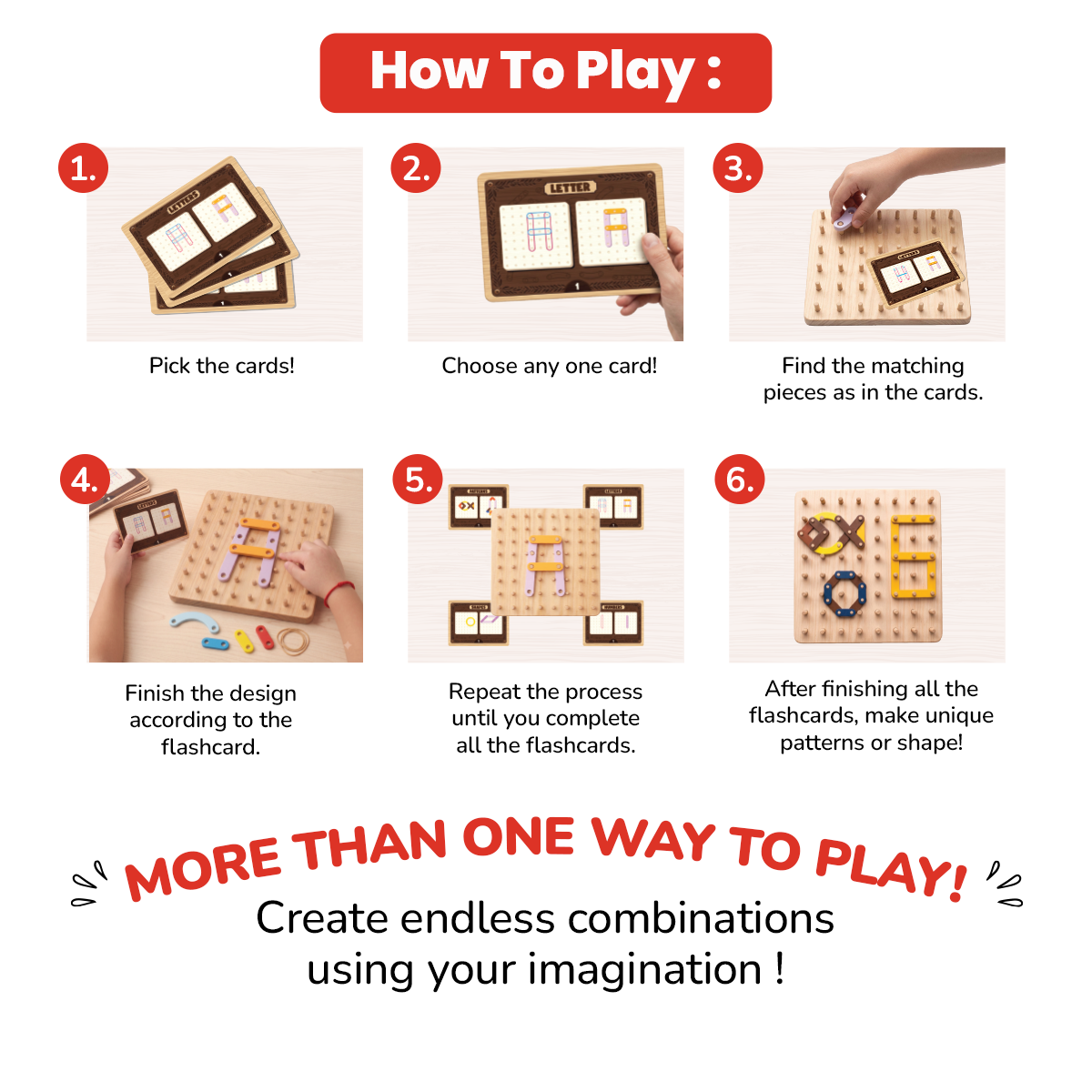 GiniMini Geo Quest: Wooden Geoboard & Montessori Puzzle for Kids | Numbers, Letters, Shapes & Patterns | Fine Motor Skills &