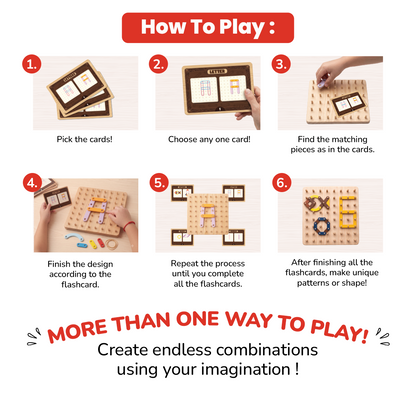 GiniMini Geo Quest: Wooden Geoboard & Montessori Puzzle for Kids | Numbers, Letters, Shapes & Patterns | Fine Motor Skills &