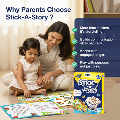 GiniMini Stick A Story- Sticker Storytelling Kit for Kids Age 2 3 4 | 100+ Easy-Peel Stickers, 10 Story Mats & Story Booklet | Creative Learning Activity kit