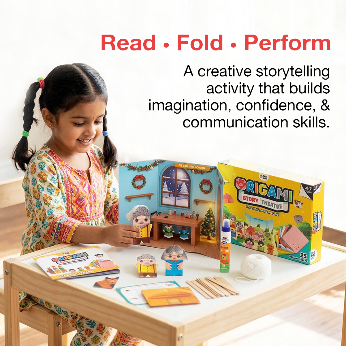 GiniMini Origami Story Theatre – DIY Origami Puppet Storytelling Kit for Kids | Screen-Free Creative Learning Toy | Age 4+ Years
