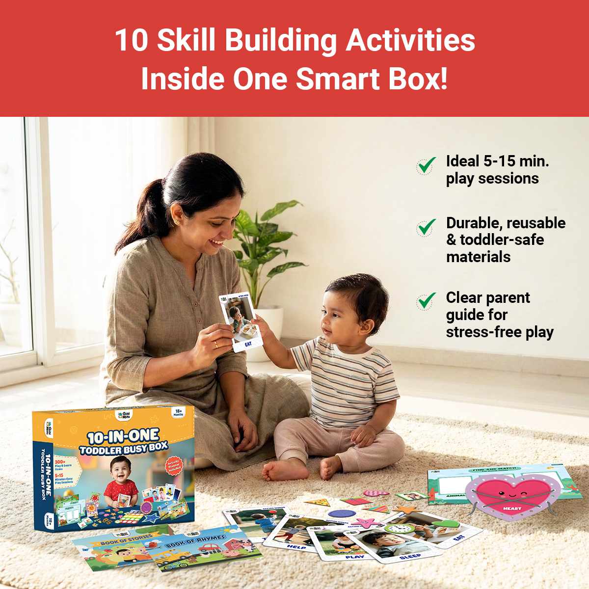 GiniMini 10-in-One Toddler Busy Box | Montessori Play & Learn Kit with 300+ Activities | Screen-Free Learning Box for Toddlers 18+ Months