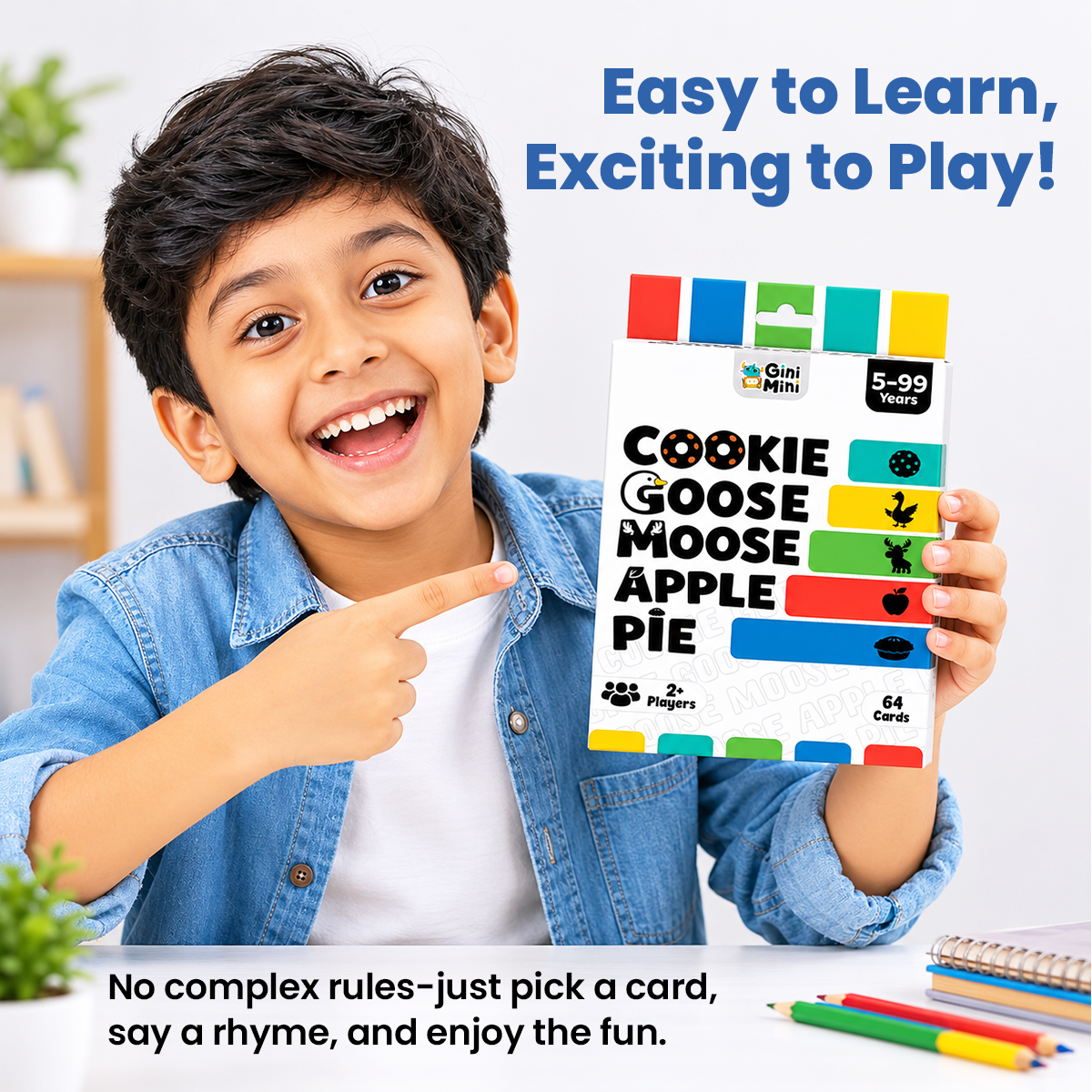 GiniMini Cookie Goose Moose Apple Pie – Fast-Paced Card Game for Kids & Families | Memory, Reflex & Word Game | Screen-Free Family Party Game | 2-6 Players | Age 5+ | 64 Cards