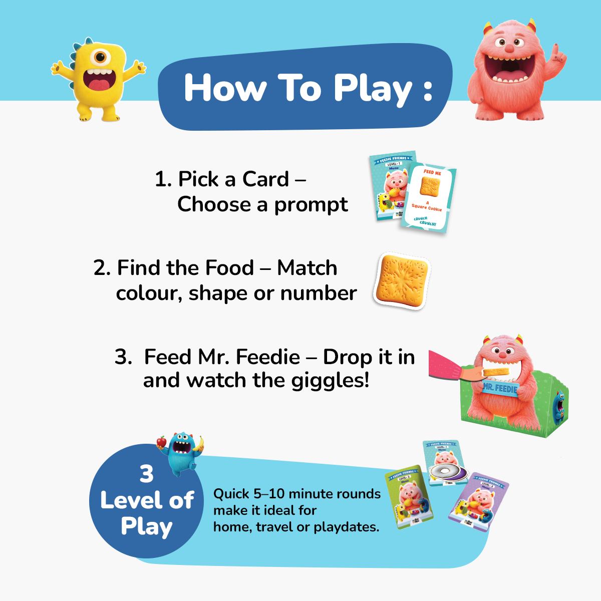 GiniMini Feedie Friends Educational Toy for Toddlers | Cooperative Feeding Game for Toddlers | Early Math, Colors & Shapes | Screen-Free Learning for Ages 2-4