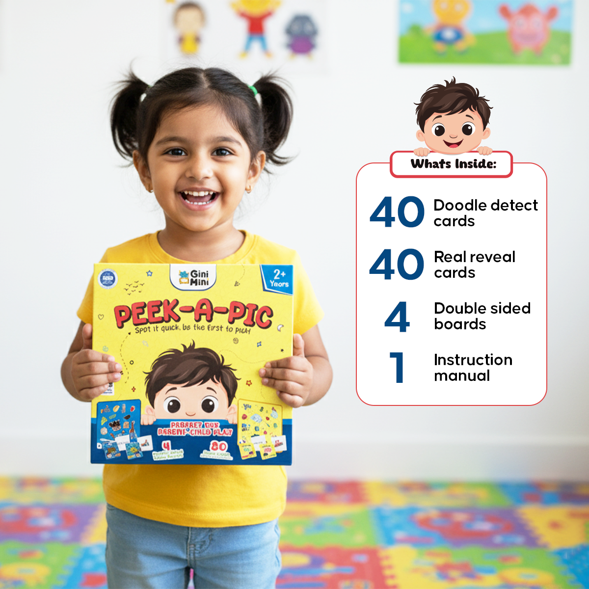 GiniMini Peek-A-Pic 80 Cards Matching Game for Kids 2+ | Educational Toy for Memory, Focus & Vocabulary Building