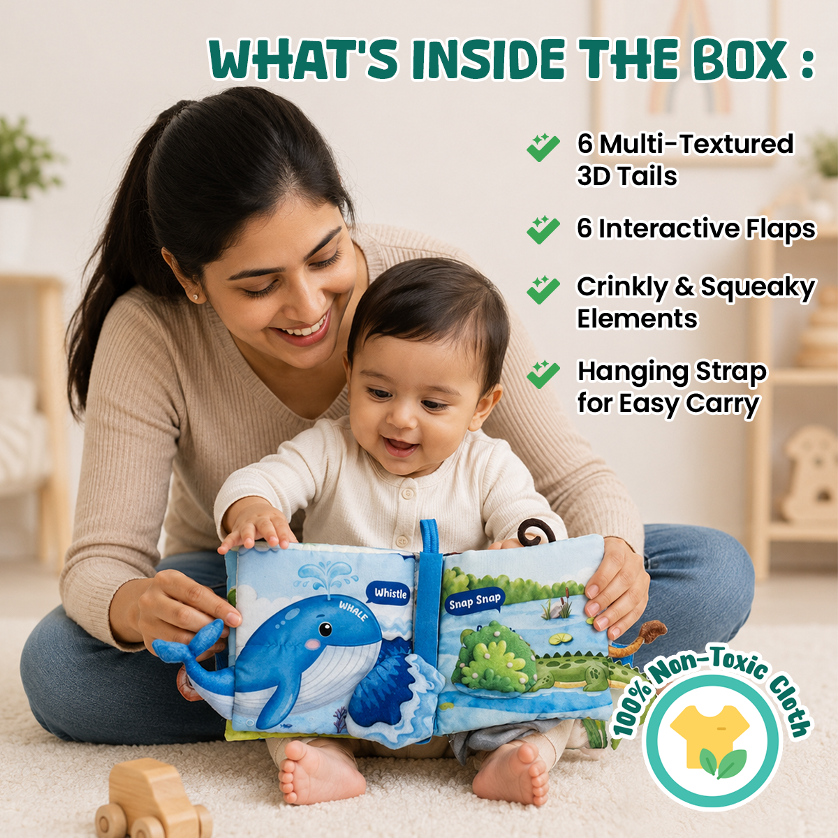 GiniMini Peek & Tell – Whose Tail? | Sensory Cloth Book for Babies | Interactive Lift-the-Flap Book with Textured Tails | Screen-Free Learning Toy | Age 6+ Months