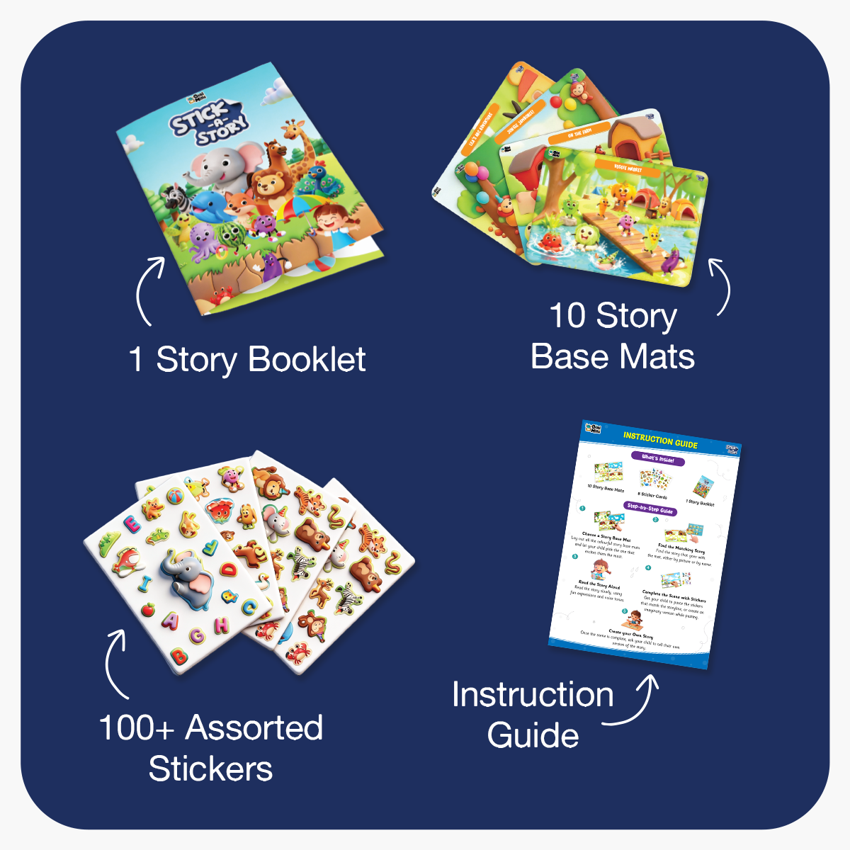 GiniMini Stick A Story- Sticker Storytelling Kit for Kids Age 2 3 4 | 100+ Easy-Peel Stickers, 10 Story Mats & Story Booklet | Creative Learning Activity kit