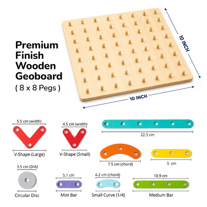 GiniMini Geo Quest: Wooden Geoboard & Montessori Puzzle for Kids | Numbers, Letters, Shapes & Patterns | Fine Motor Skills &