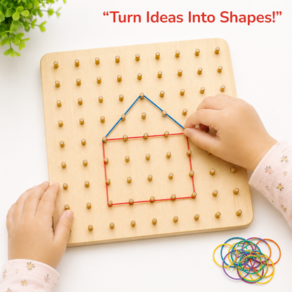 GiniMini Geo Quest: Wooden Geoboard & Montessori Puzzle for Kids | Numbers, Letters, Shapes & Patterns | Fine Motor Skills &
