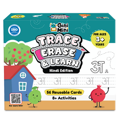 GiniMini Trace, Erase & Learn – Hindi Edition | 56 Rewritable for Ages 3+ | Learn Swars & Vyanjans | Pre-Writing Hindi Activity Kit with Marker, Play-Doh & Rhymes