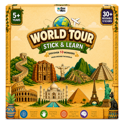GiniMini World Tour: Stick & Learn – Sticker-by-Number Activity for Kids | Geography, World Heritage & Fine Motor Skills | Screen-Free Educational Learning Game | Age 5+ Years